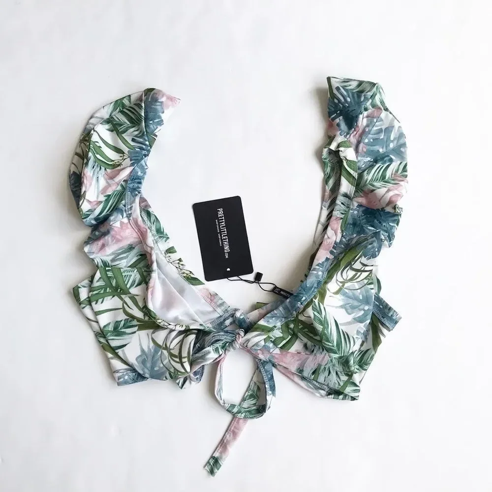 Pretty little thing pale khaki leafy swim top 10 - Picture 7 of 10